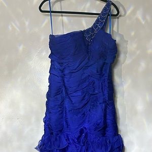 Royal blue One-Shoulder Ruffle bottom evening gown
